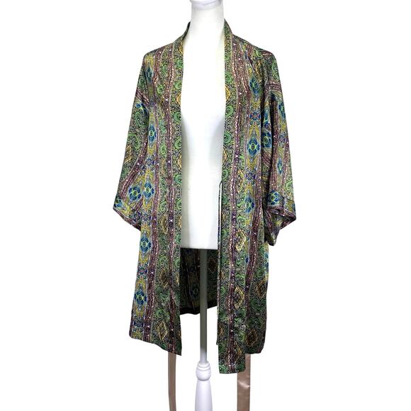 VICTORIAS SECRET Paisley Kimono Robe Geometric Multicolor Satin Womens Sz XS NWT - Picture 5 of 10